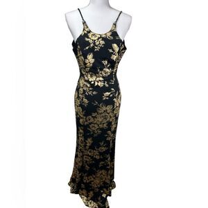 Vintage Gerry‎ Shaw Evening Formal Dress Cocktail Size 10 Black Gold Open Back